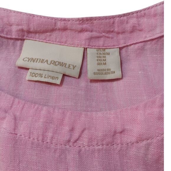 CYNTHIA ROWLEY 100%‎ Linen Top Blouse M Lightweight Pink Summer Layering Natural - Picture 6 of 10
